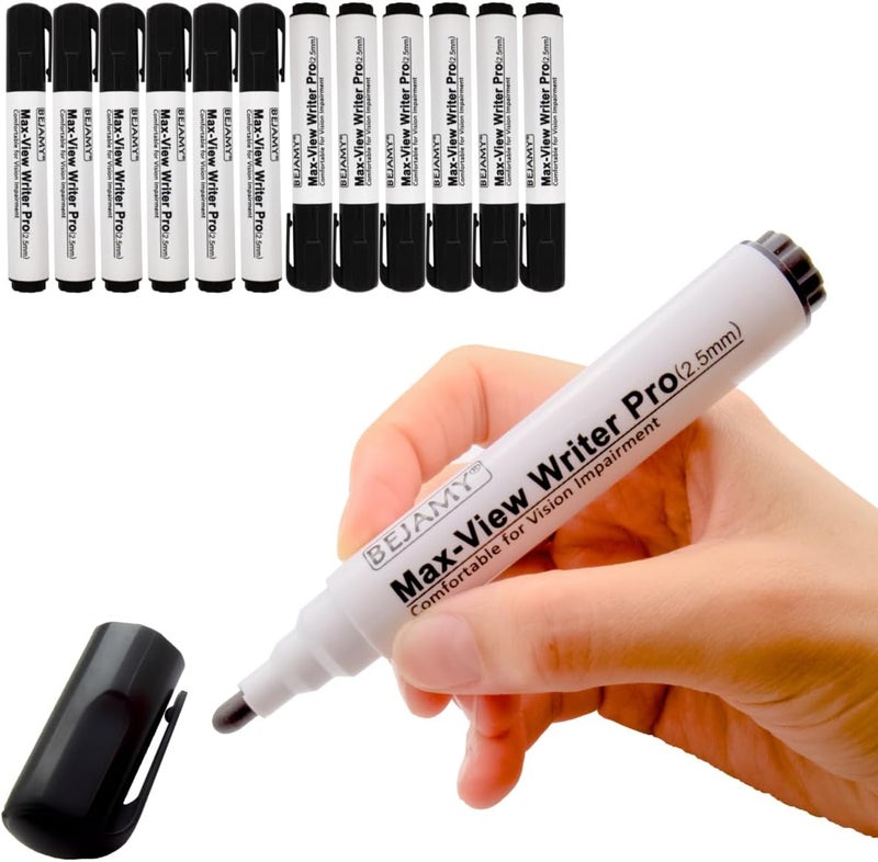 Bejamy (Bullet Tip-2.5mm, PACK of 12, Black Water-Based ink) Max-View Writer Pro Bold Writing Pen, Low Vision Assistive Writing Tool for Visual Impairment,Odorless,Non-Toxic,No Oil,Alcohol Free - Image 1